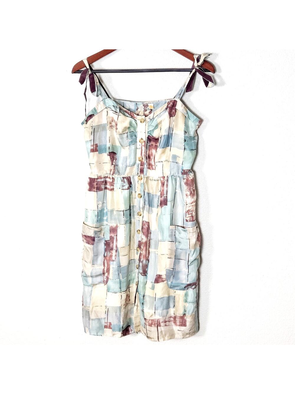 Maeve Slip Dress Size 2 Silk Printed Boho Vacation Tie Shoulder Cream Red